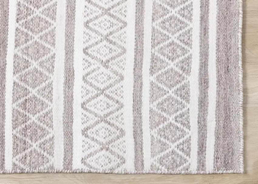 Cream Gray And Brown Geometric Hand Woven Area Rug Photo 6