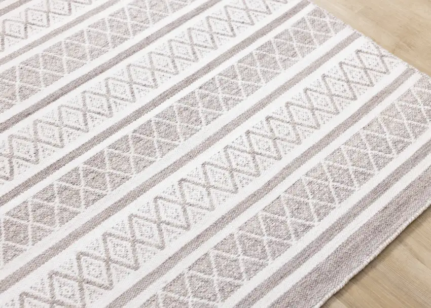Cream Gray And Brown Geometric Hand Woven Area Rug Photo 5