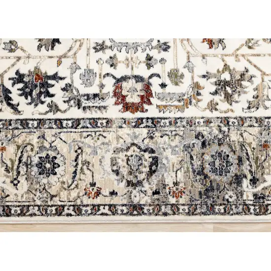 Cream Gray And Red Floral Medallion Area Rug Photo 9