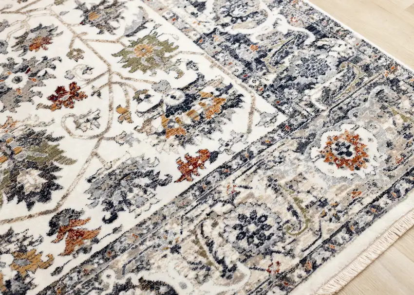 Cream Gray And Red Floral Medallion Area Rug Photo 6