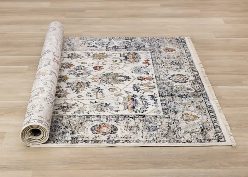 Cream Gray And Red Floral Medallion Area Rug Photo 9