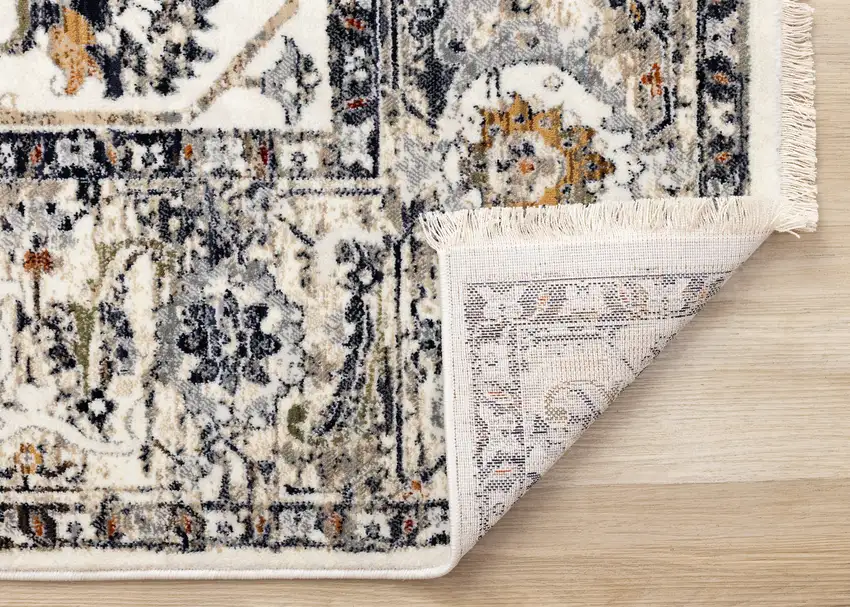 Cream Gray And Red Floral Medallion Area Rug Photo 9