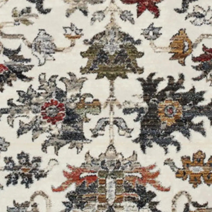 Cream Gray And Red Floral Medallion Area Rug Photo 4