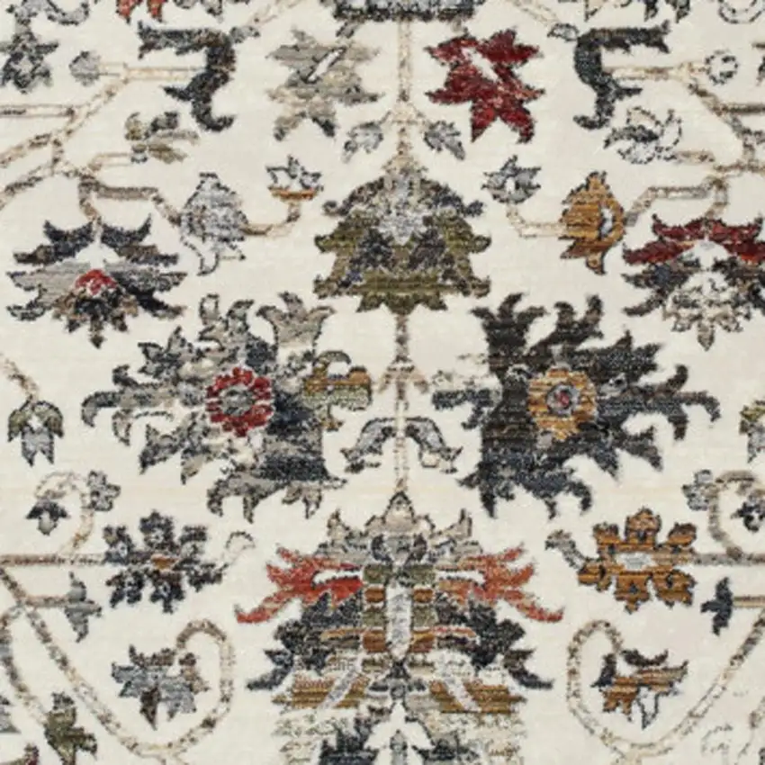 Cream Gray And Red Floral Medallion Area Rug Photo 3