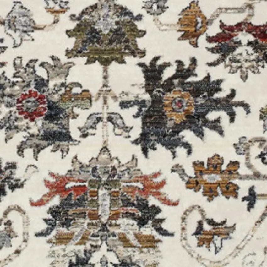 Cream Gray And Red Floral Medallion Area Rug Photo 4