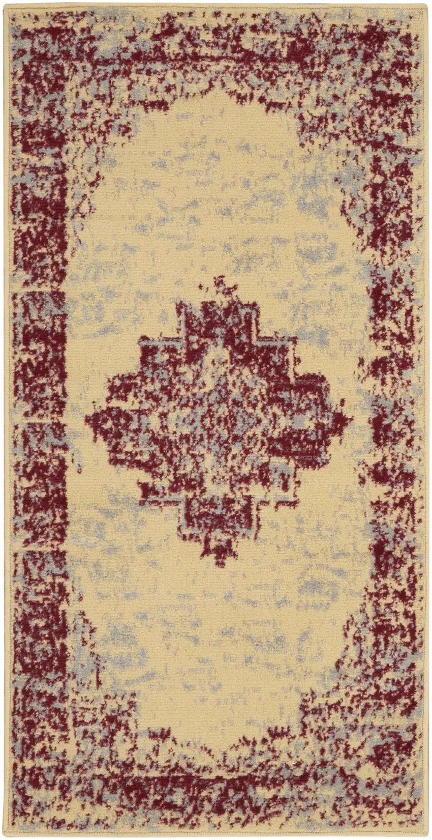 Cream Gray And Red Medallion Distressed Area Rug Photo 2