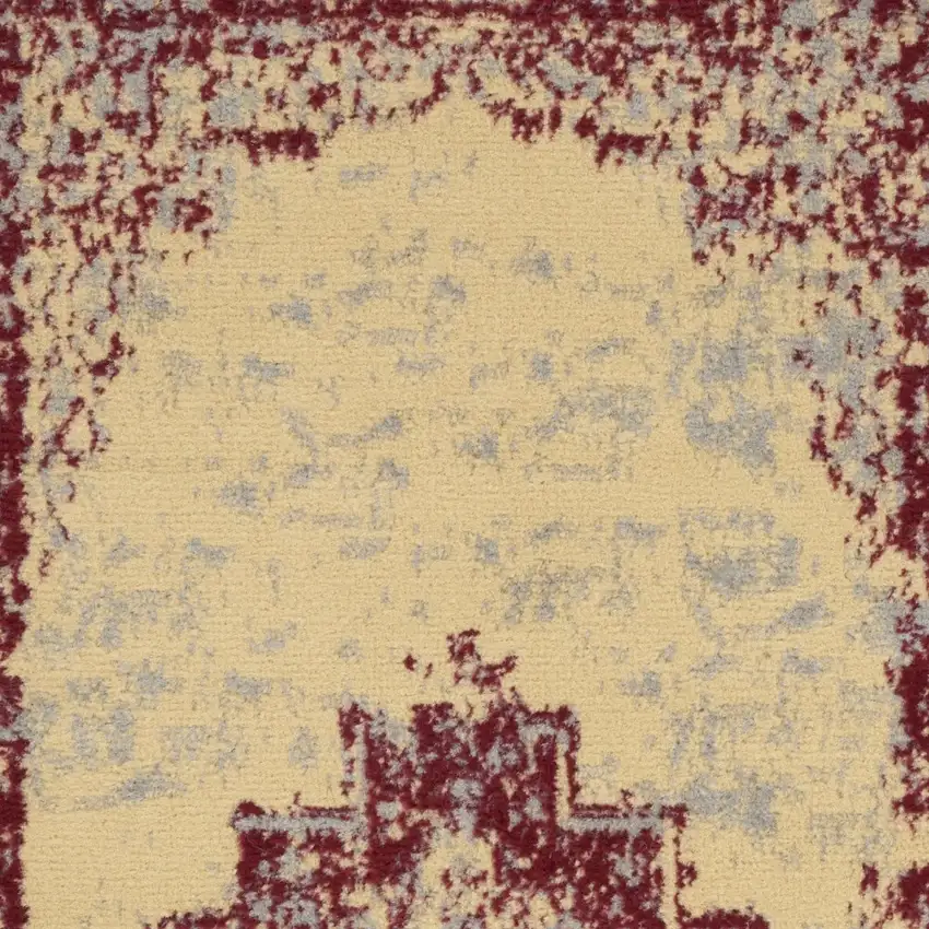 Cream Gray And Red Medallion Distressed Area Rug Photo 6