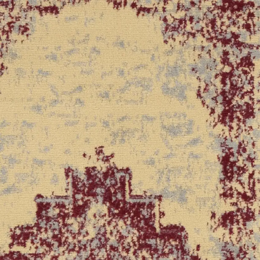 Cream Gray And Red Medallion Distressed Area Rug Photo 1