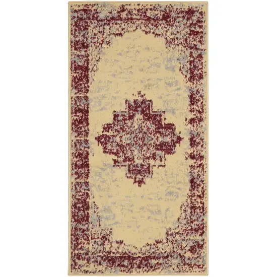 Cream Gray And Red Medallion Distressed Area Rug Photo 4