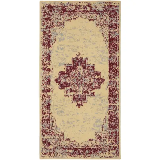Cream Gray And Red Medallion Distressed Area Rug Photo 3