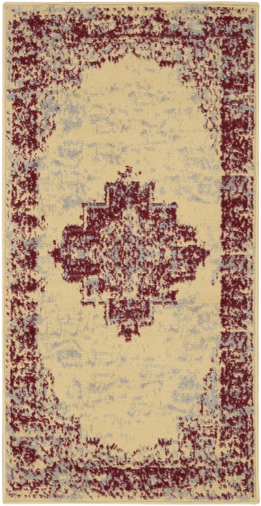 Cream Gray And Red Medallion Distressed Area Rug Photo 3