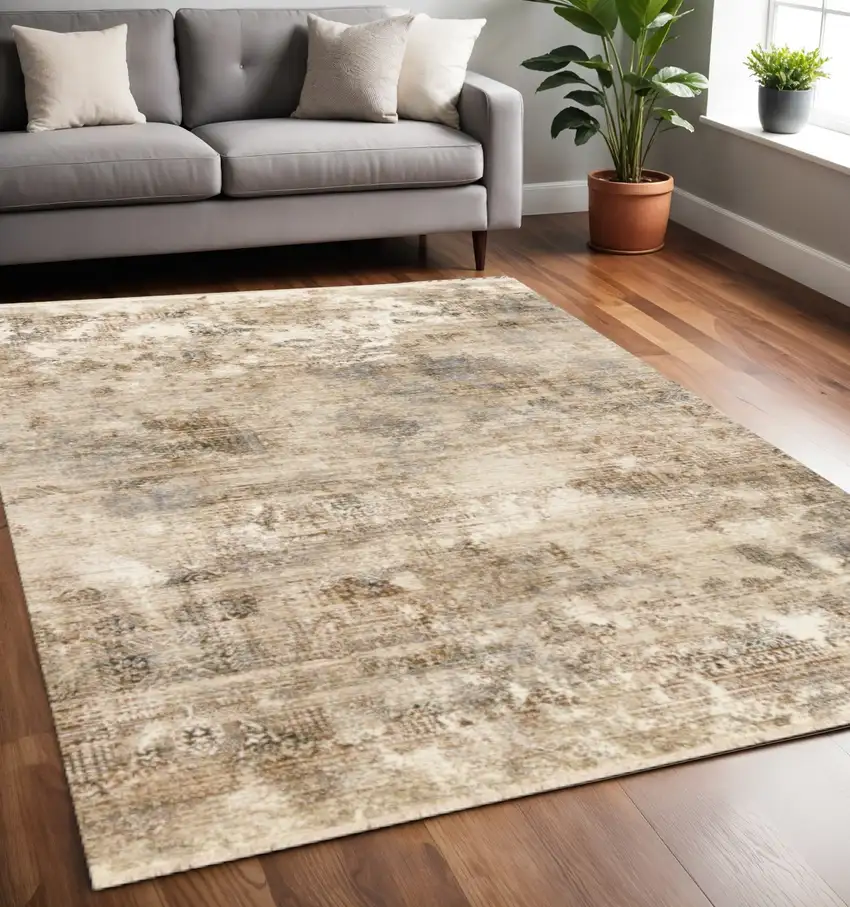 Cream Gray And Tan Abstract Area Rug Photo 1