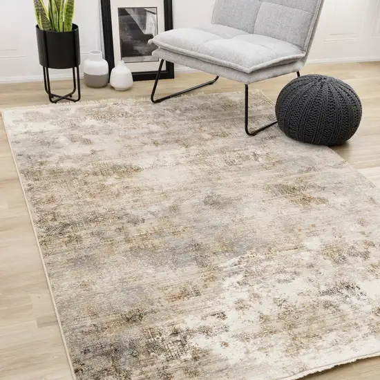 Cream Gray And Tan Abstract Area Rug Photo 6