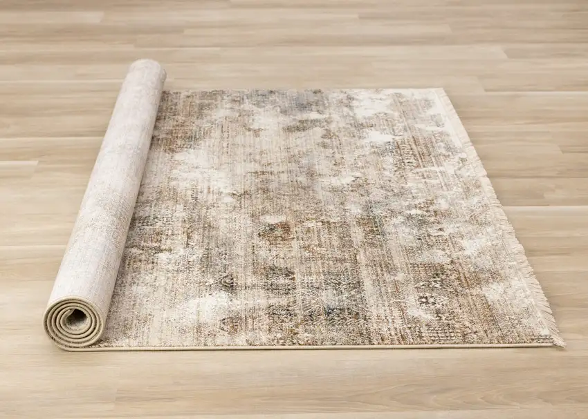 Cream Gray And Tan Abstract Area Rug Photo 9