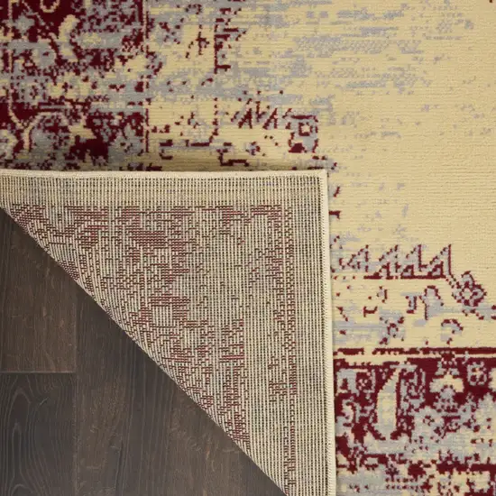 Cream Gray and Red Medallion Distressed Non Skid Area Rug Photo 9