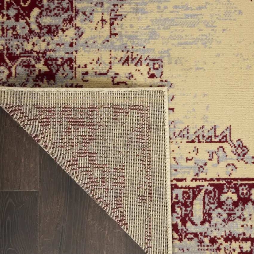 Cream Gray and Red Medallion Distressed Non Skid Area Rug Photo 9