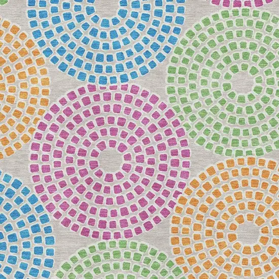 Cream Green And Blue Geometric Washable Area Rug With UV Protection Photo 3