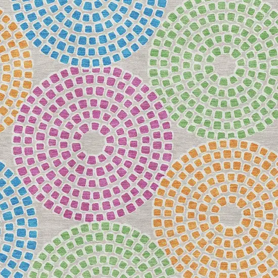 Cream Green And Blue Geometric Washable Area Rug With UV Protection Photo 3