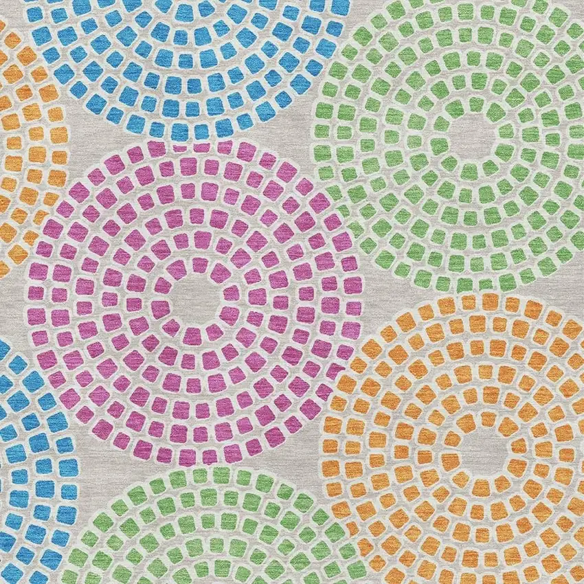 Cream Green And Blue Geometric Washable Area Rug With UV Protection Photo 3