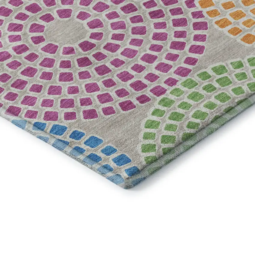 Cream Green And Blue Geometric Washable Area Rug With UV Protection Photo 8