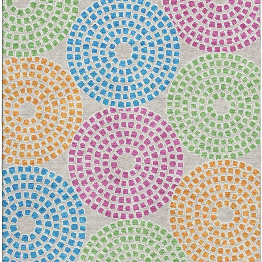 Cream Green And Blue Geometric Washable Area Rug With UV Protection Photo 4