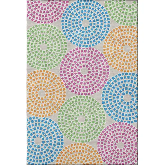 Cream Green And Blue Geometric Washable Area Rug With UV Protection Photo 4