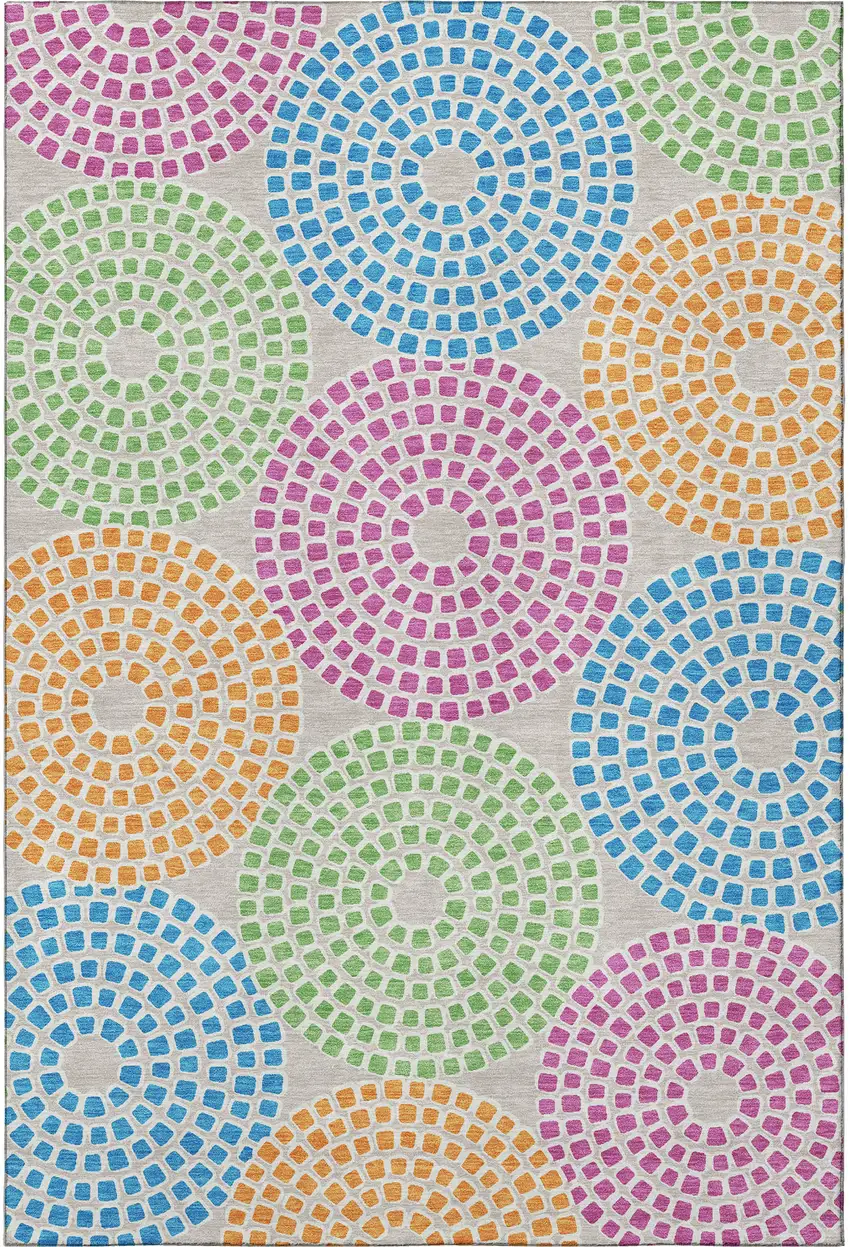 Cream Green And Blue Geometric Washable Area Rug With UV Protection Photo 4