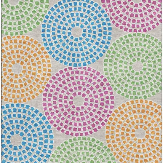 Cream Green And Blue Geometric Washable Area Rug With UV Protection Photo 3