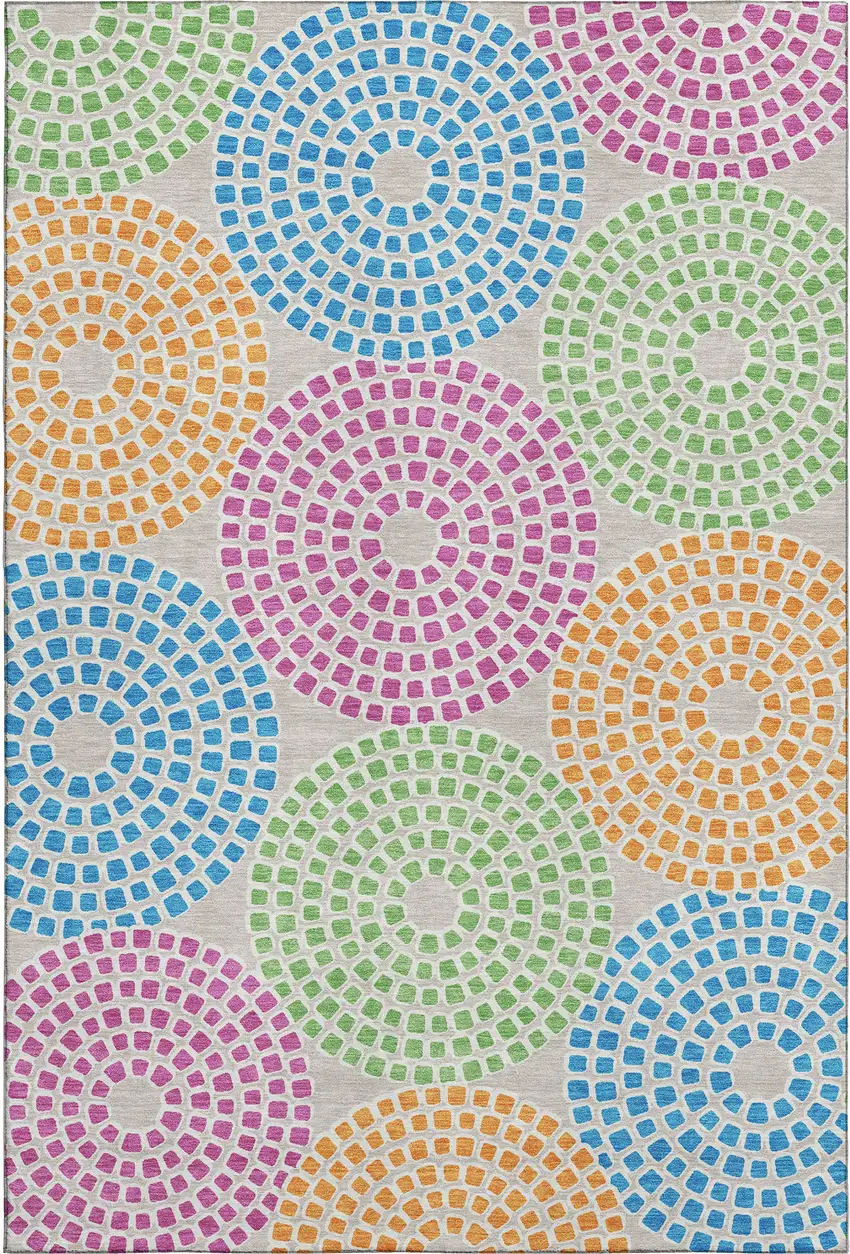 Cream Green And Blue Geometric Washable Area Rug With UV Protection Photo 1