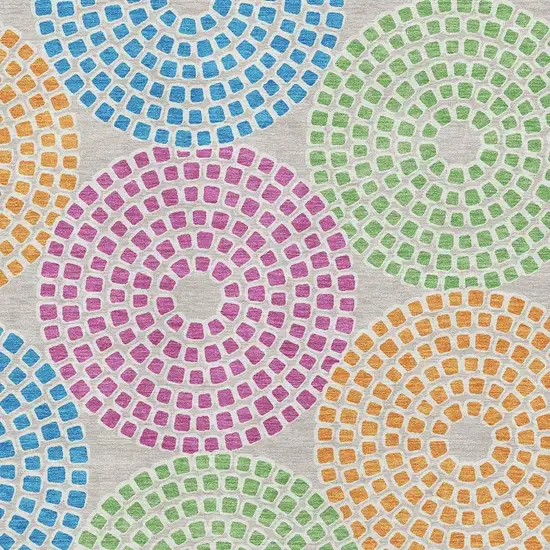 Cream Green And Blue Geometric Washable Area Rug With UV Protection Photo 3