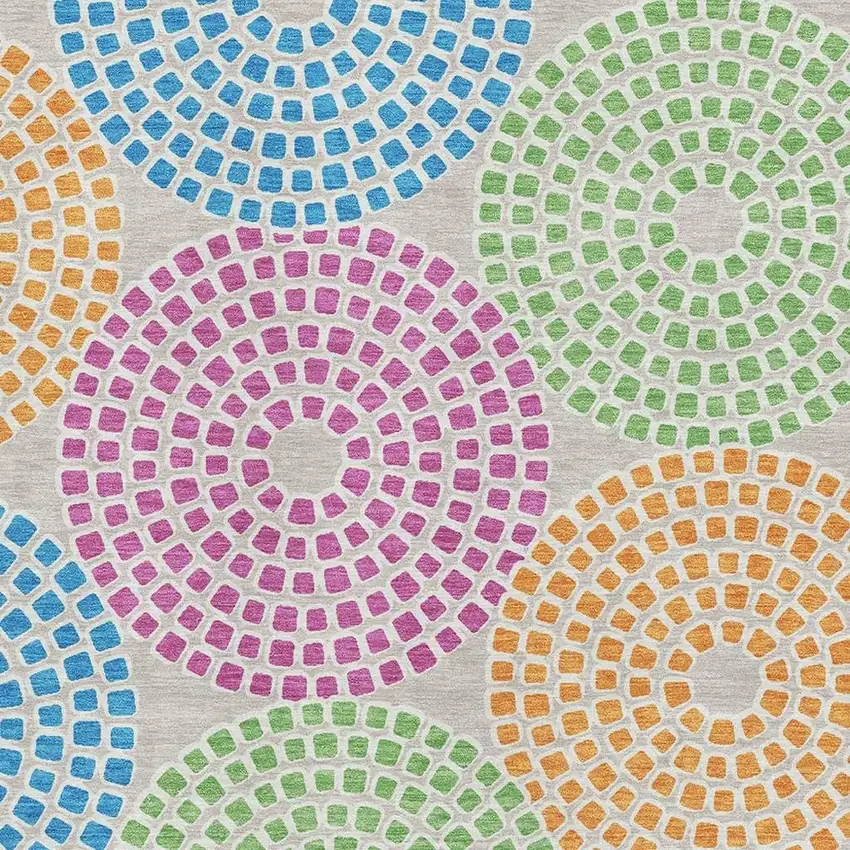 Cream Green And Blue Geometric Washable Area Rug With UV Protection Photo 3