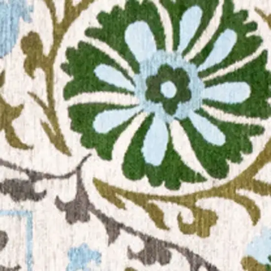 Cream Green And Blue Tribal Washable Area Rug With UV Protection Photo 9