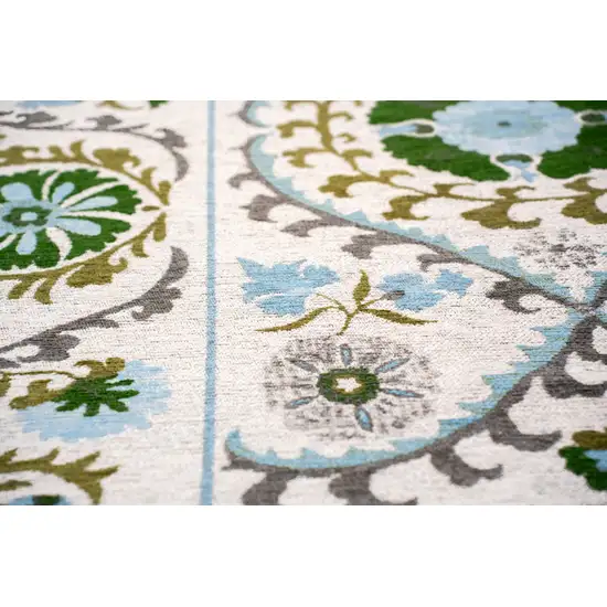 Cream Green And Blue Tribal Washable Area Rug With UV Protection Photo 8