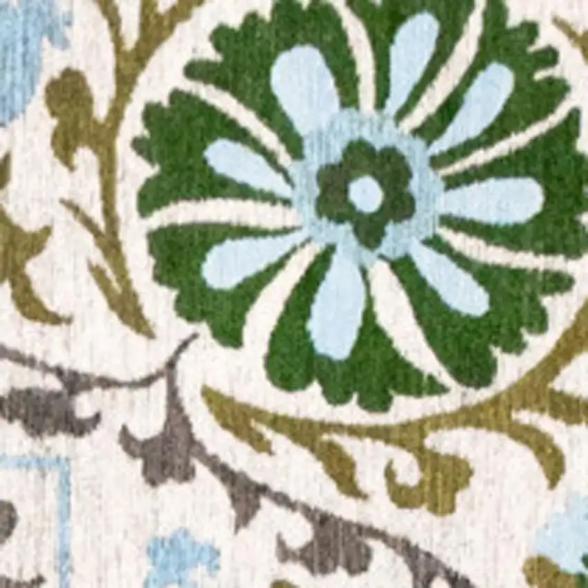 Cream Green And Blue Tribal Washable Area Rug With UV Protection Photo 3