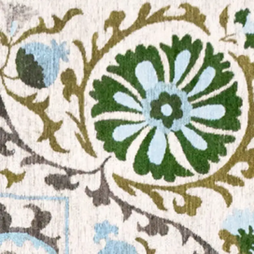 Cream Green And Blue Tribal Washable Area Rug With UV Protection Photo 9