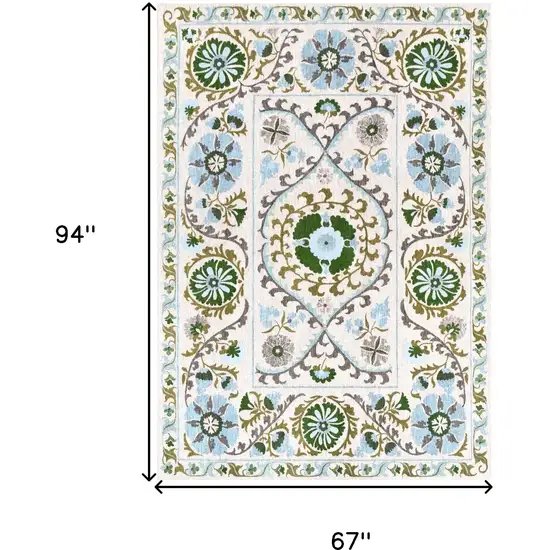 Cream Green And Blue Tribal Washable Area Rug With UV Protection Photo 6