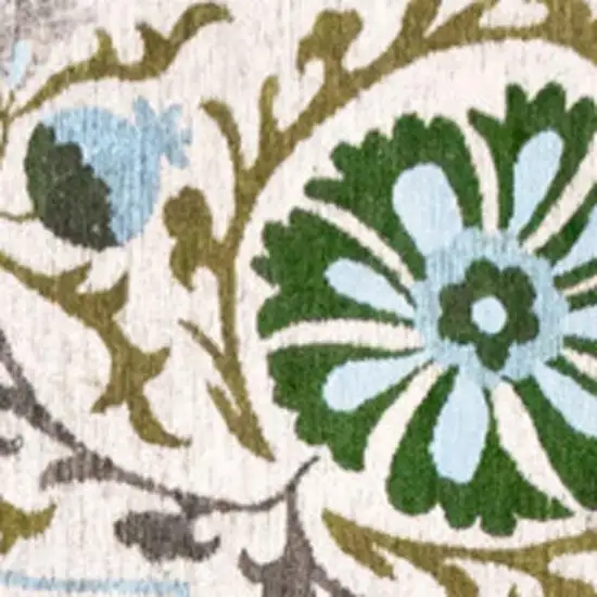 Cream Green And Blue Tribal Washable Area Rug With UV Protection Photo 3