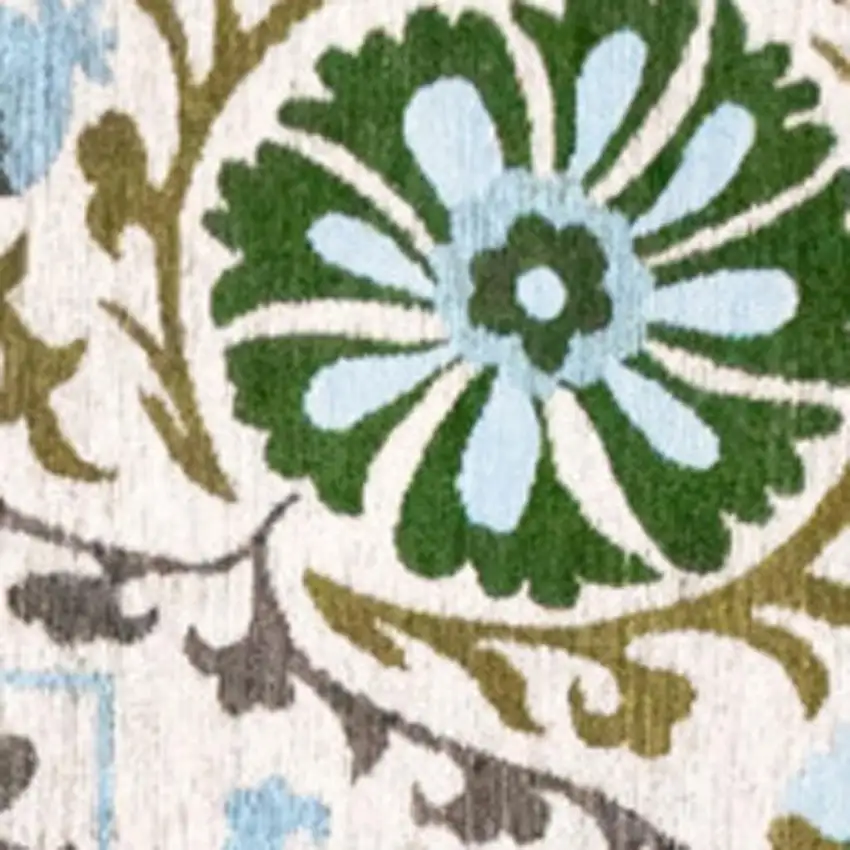 Cream Green And Blue Tribal Washable Area Rug With UV Protection Photo 3