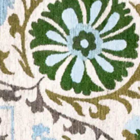 Cream Green And Blue Tribal Washable Area Rug With UV Protection Photo 9