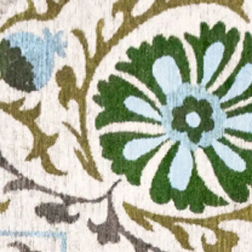 Cream Green And Blue Tribal Washable Area Rug With UV Protection Photo 9