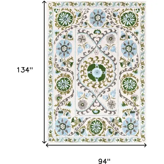 Cream Green And Blue Tribal Washable Area Rug With UV Protection Photo 6