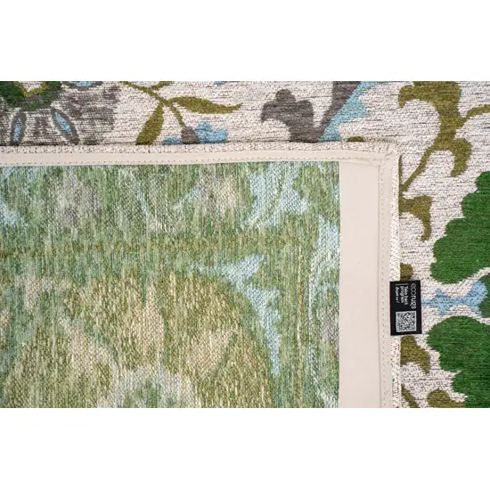 Cream Green And Blue Tribal Washable Area Rug With UV Protection Photo 7