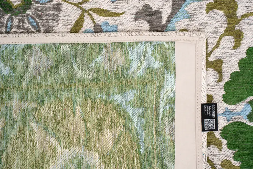 Cream Green And Blue Tribal Washable Area Rug With UV Protection Photo 7