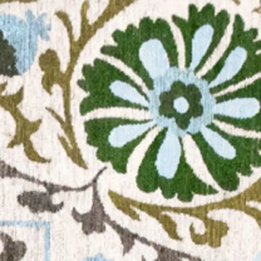 Cream Green And Blue Tribal Washable Area Rug With UV Protection Photo 9