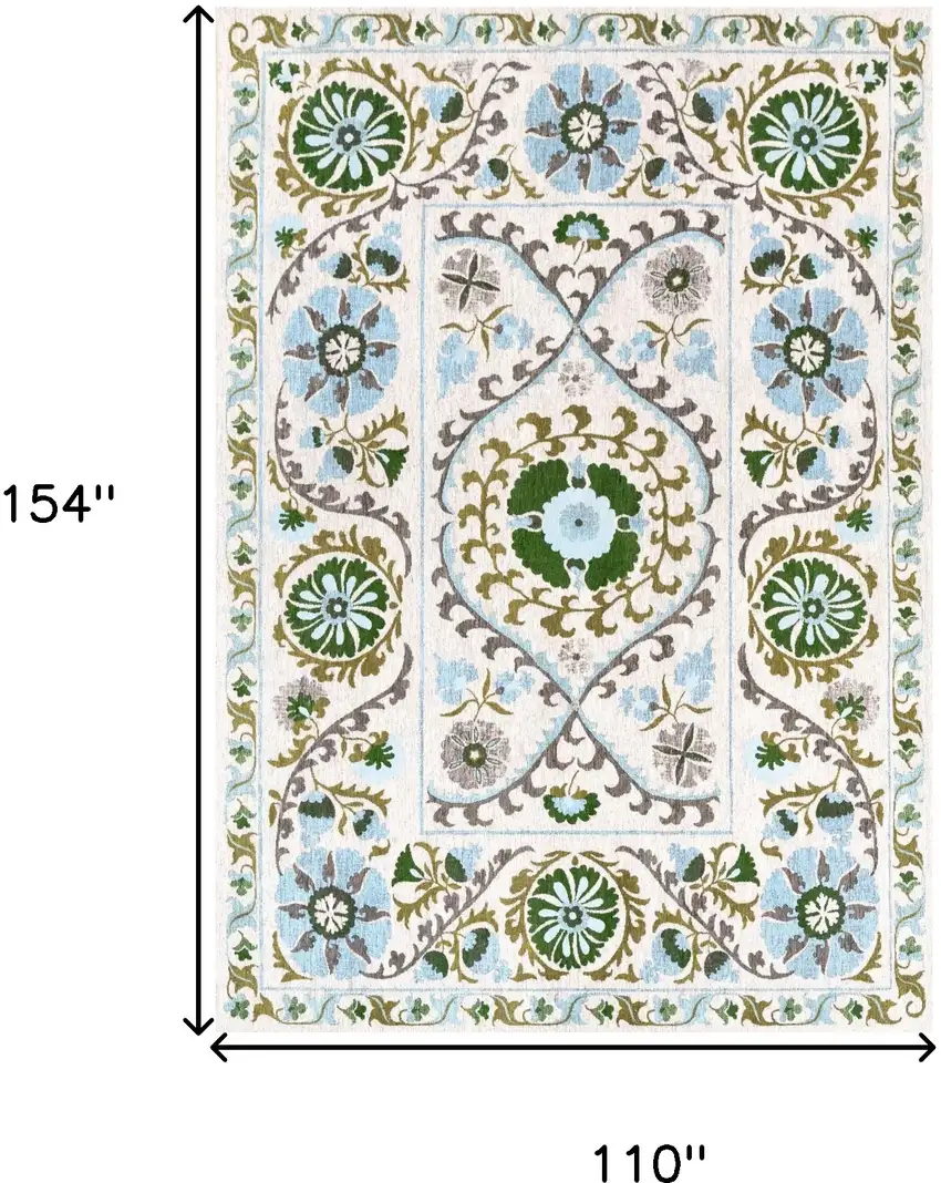 Cream Green And Blue Tribal Washable Area Rug With UV Protection Photo 6