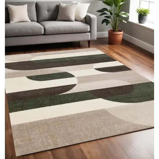 Cream Green And Brown Geometric Area Rug Photo 1