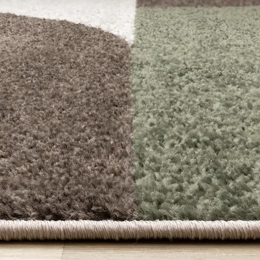 Cream Green And Brown Geometric Area Rug Photo 9