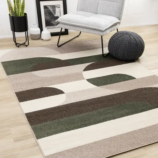 Cream Green And Brown Geometric Area Rug Photo 5