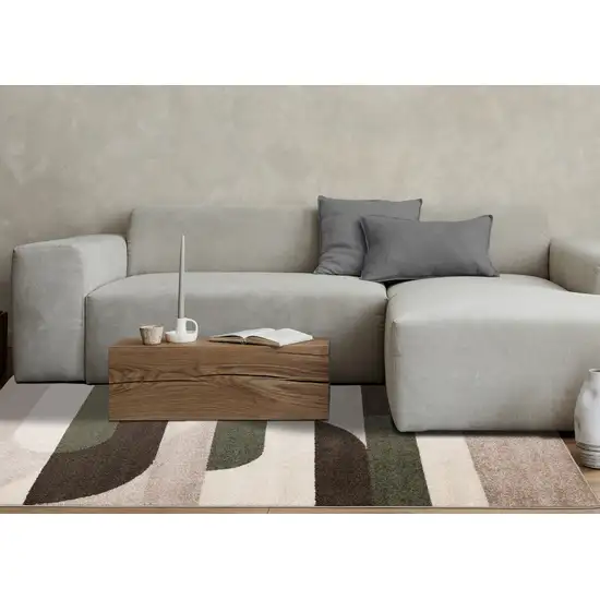 Cream Green And Brown Geometric Area Rug Photo 6