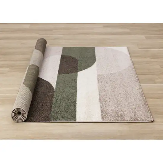 Cream Green And Brown Geometric Area Rug Photo 9